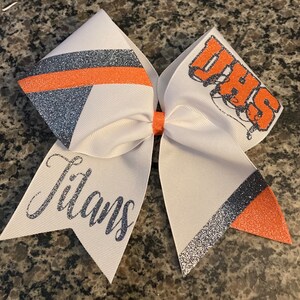 Cheer bow with colored corners, custom team bows, orange cheer bow, sideline cheer bow, recreation cheer bow, team bows softball bow