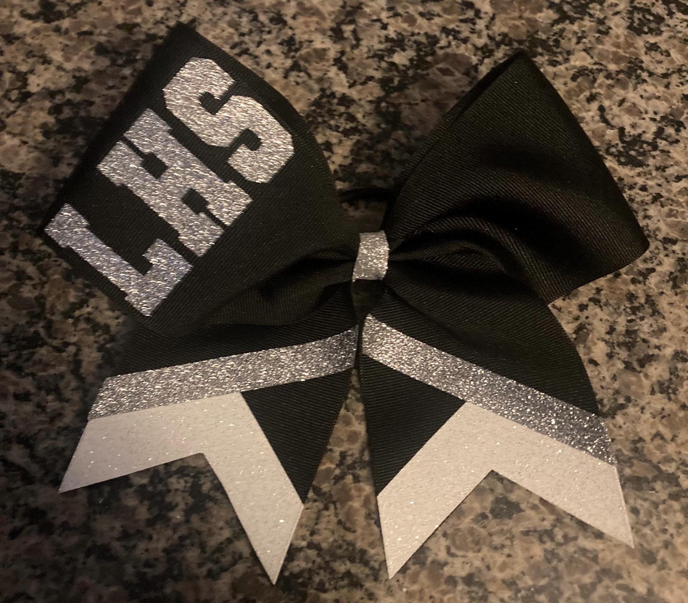 Cheer bow black and silver. Custom cheer bows in your team colors. Great gameday and sideline cheer bow, School cheer bows.