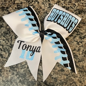 Softball hair, softball cheer bow, softball tournament bow, Custom softball bows, Number and name on bow- Softball player gift