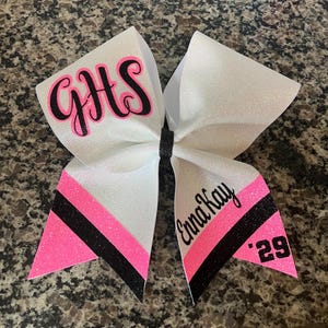 hot pink and black custom cheer bow