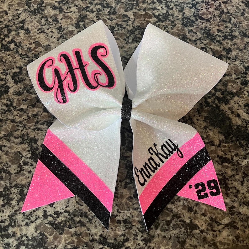 hot pink and black custom cheer bow