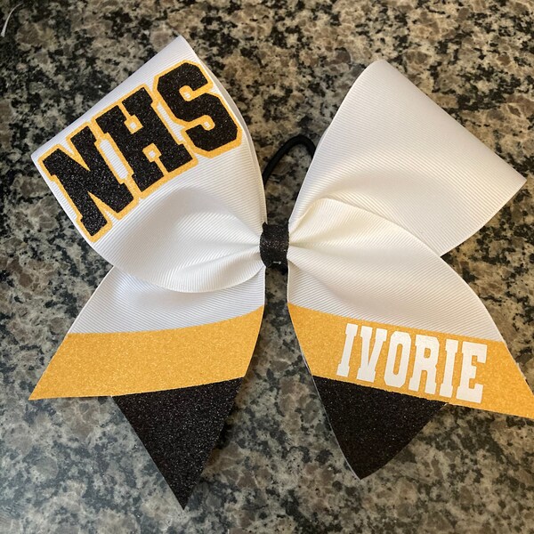 Yellow gold cheer bow custom bows sideline cheer rec cheer bow school cheer bow colored corner bow triangle cheer bow name on bow custom bow