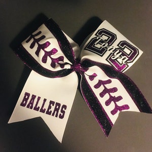 Softball bow with number and player name. Purple and black softball bow, baseball bow, softball gift