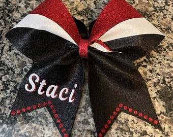 Glitter cheer bow/ Custom cheer bow/ Competition cheer bow/ Rec cheer bow /All star cheer bow/ Dance bow/ Name on cheer bow/ Red cheer bow
