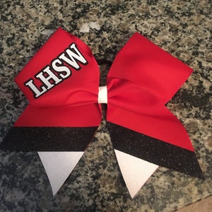 Red cheer bow with name, great football cheer bow, basketball cheer bow, gameday bow, red black white cheer bow