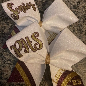 Custom cheer bundle for senior and team in coordinating designs and colors.