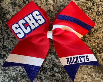 Red cheer bow/ Custom team cheer bow that is great for sideline cheer, school cheer, recreation cheer, bulk cheer bows , Cheerleading