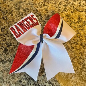 Cheer bow made custom in your team colors. Rec sideline cheer bow / Swish cheer bow/ Name on cheer bow / Rec cheer bow/ Navy red white bow