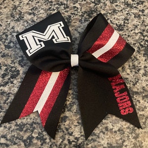 Red Black and White School cheer bow/ Cheer gift/ Mascot cheer bow/ Bows for rec cheer/ Personalized cheer bows, bulk bows, Stiff bows