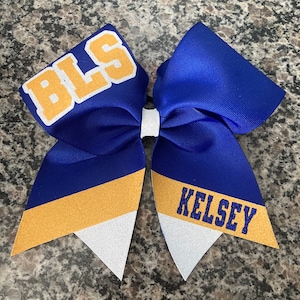 Cheer bow for rec cheer / basketball cheer/ school cheer bow/ name on cheer bow. Your colors on bow/ Shown in royal blue and yellow cheer bo