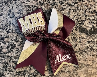 Burgundy gold custom bow. Glitter Competition Cheer Bow | Grosgrain Personalized Sport Team Bow