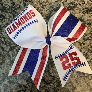 Softball bow in your team colors/ Softball bow with laces/ Number on bow/ Player bow/ thread bow, softball team, Softball gift