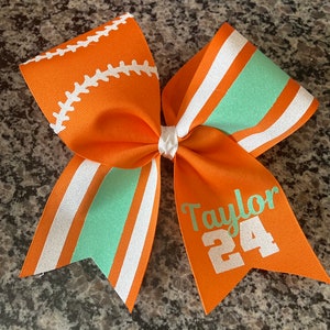 Softball bow in custom colors,  Orange softball bow, bow with softball, softball lace, number bow, cheer bow for softball, custom player bow