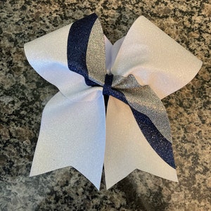 White cheer bow,  FULL glitter custom cheer bow, Navy and white cheer bow, Swish cheer bow,  Competition cheer bow, Rec cheer bow, Cheer bo