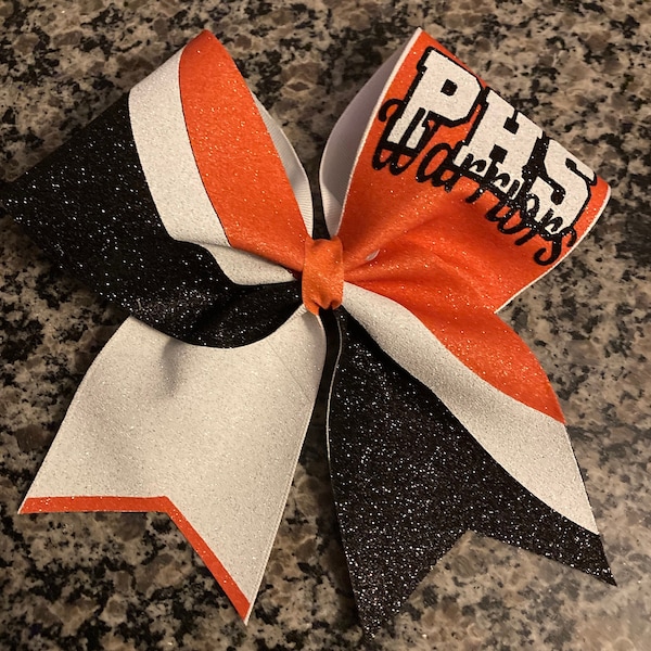 Orange black and white custom cheer bow. Great school cheer bow, dance bow, competition cheer bow, sideline cheer bow, recreation cheer
