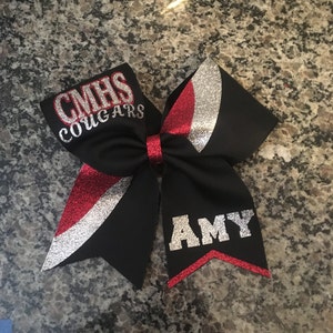 Cheer bow, Rec cheer bow, custom team bows, kickswish cheer bow, Bows for squad, red black cheer bow, Varsity cheer bow, JV cheer, School bo