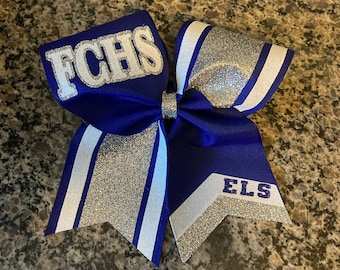 Custom Team Cheer Bow: Royal Blue, Silver, Personalized