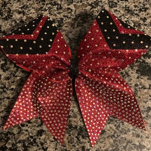 Rhinestone cheer bow in full glitter. Great Competition cheer bow, All Star Cheer bow, Crystals on cheer bow, Blinged out cheer bow, cheer