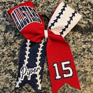 Softball hair bow -Long tail Collegiate Style