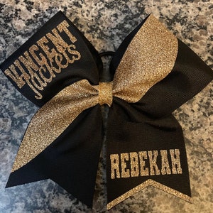 Black and gold cheer bow, custom team squad bows, great sideline school cheer bow, recreation cheer, mascot cheer bow, game day bow