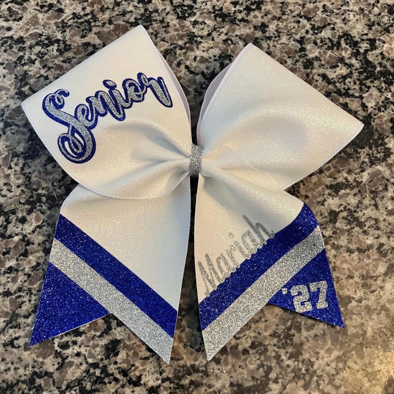 Royal blue and silver senior night bow