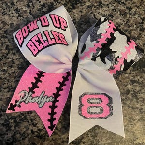 Softball hair bows, camouflage softball designs, sporty hair accessories, tournament-ready softball bows