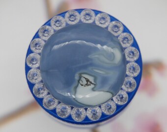 Owyhee Blue Opal Semi-precious Gemstone - Mini 30mm (1.2 inch) 3 Part Blue Metal Herb Grinder