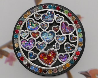 Glitter Hearts Hand Painted 4 Part Black Metal Herb Grinder - Small-Medium 50mm (2 inch)