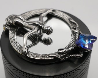 Memento Mori : Woman with Skeletal Reflection with Crystal Butterfly- Small-Medium 50mm (2 inch) 4 Part Metal Herb Grinder