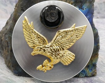 Eagle with Onyx Agate Druzy - XX Large 100mm (4 inch) 2 Part Silver Metal Herb Grinder - Huge Size!