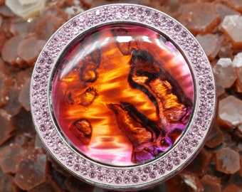 Red Dyed Abalone Surrounded by Rhinestones - Small 40mm (1.6 inch) 4 Part Red Metal Herb Grinder