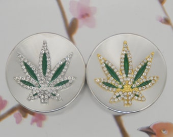 Leaf with Rhinestones - Small 40mm (1.6 inch) 4 Part Metal Herb Grinder