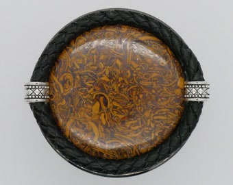 Sange Maryam Semi-precious Gemstone with Braided Border - Large 62mm (2.4 inch) 4 Part Gunmetal Black Metal Herb Grinder