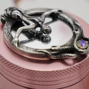 Memento Mori : Woman with Skeletal Reflection - Small-Medium 50mm (2 inch) 4 Part Metal Grinder - Choose Grinder Color & Crystal Color