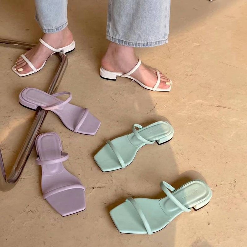 pastel block heel sandals