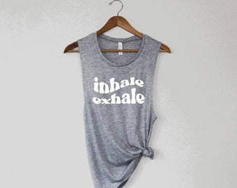 Inhale exhale tank top| Yoga muscle tank| Women's Workout tank| Exercise top| Muscle tank, workout tank, Running Women's tank top