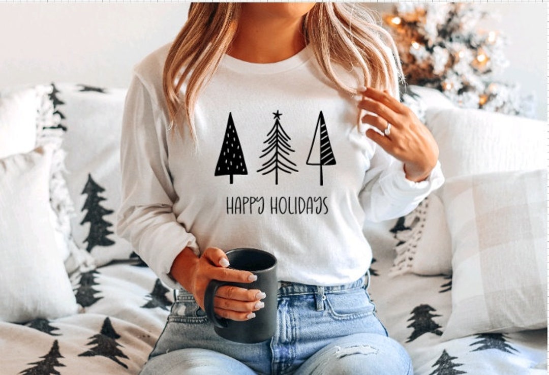 Christmas Tree Long Sleeve Women's Graphic Tee Holiday Tshirt Women