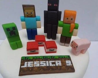 Edible fondant video game figures blocks cake topper kids birthday decorations