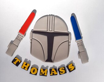 Edible Movie Character Lightsabers Children’s Birthday Cake Topper Personalised Handmade decoration fondant