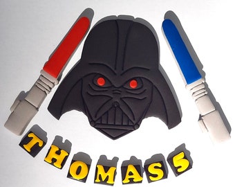 Edible Movie Character Lightsabers Children’s Birthday Cake Topper Personalised Handmade decoration fondant
