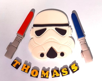 Edible Movie Character Lightsabers Children’s Birthday Cake Topper Personalised Handmade decoration fondant