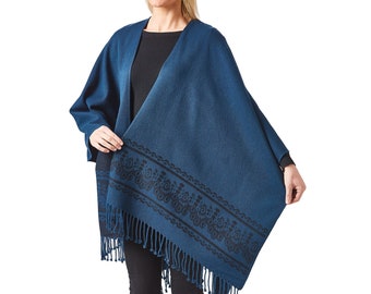 Blue Handwoven Shawl Wrap | Warm Handmade Shawl Scarf | Mothers Day Gift for Her | Bridesmaid Gift | Made in Ecuador