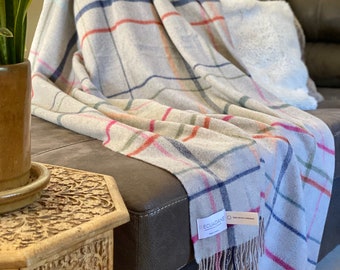 Window Pane Wool Throw Blanket | 100% Merino Lambswool  | Woven Irish Luxury Blanket | Soft Windowpane Check Holiday Gift for Her