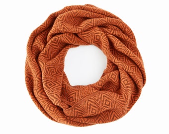 Orange Infinity Loop Scarf | Handmade Fleece Circle Scarf | Beautiful Handwoven Scarf | Gift for Sister | Mothers Day Gift | Colibri Burnt