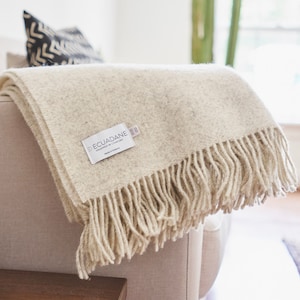 Eco Throw 100% Natural Undyed Wool Throw Blanket Beige Woven Wool Blanket Modern Luxury Irish Woven Throw Neutral Home Decor Throw for Couch
