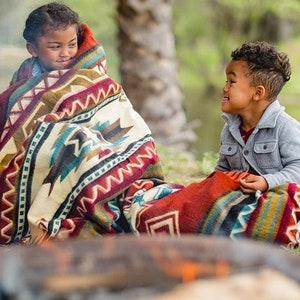 Southwestern Reversible Blanket | Large Queen Size Boho Native Throw Blanket  | Aztec Style Blanket |  Handwoven in Ecuador - Antisana Earth