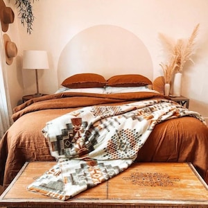 Southwest blanket western decor aztec bed blanket reversible queen size alpaca blanket throw mexican boho bedding aztec bedspread