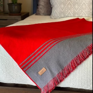 Moscow Throw Blanket Danish Inspired, Red & Gray Heritage Weave, Handwoven in Ecuador, Eco-Friendly Home Decor Gift for Living Room or Sofa