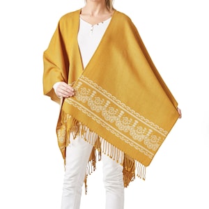 Mustard Yellow Poncho Women Shawl Southwestern Clothing Wrap Southwest Shawl for Women Poncho Alpaca Handwoven Shawl Mexican Wrap for Women