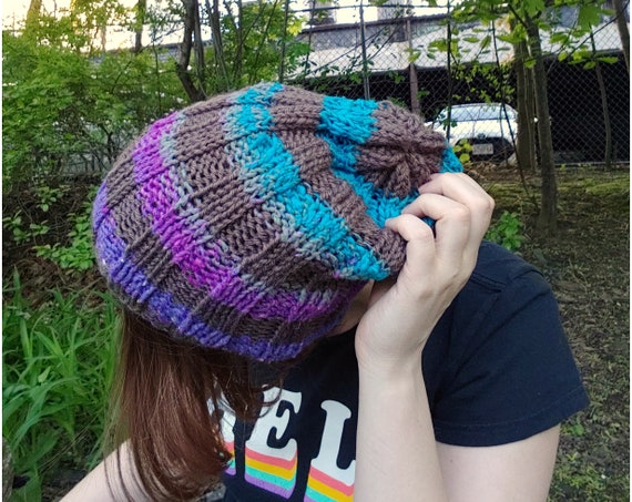 Slouchy Striped Variegated Ribbed Knit Beanie - Etsy display picture 2